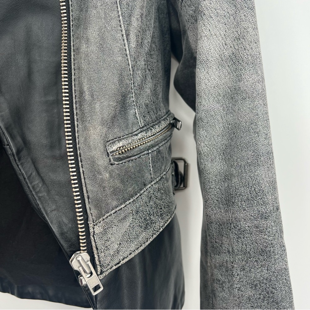 Muubaa Crackle Black Lamb Leather Biker Motorcycle Jacket Quilted Zip Up 6 - Picture 7 of 16